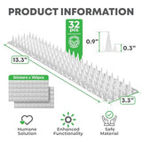 Petfolio 32 Pack Bird Deterrents for Outside Patio - 35ft Transparent Balcony Pigeon Deterrent Spikes to Keep Birds Away. Anti Bird Spikes for Pigeons and Other Small Birds, Crows, Woodpeckers & Cats