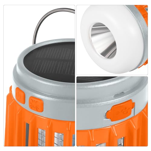 2 Pcs Solar Bug Zapper Outdoor Waterproof Mosquito Repellent for Patio Camping, 3 in 1 Cordless Mosquito Zapper Light Portable Small Gnat Zapper - Camping Light, Mosquito Killer, Flashlight (Orange)