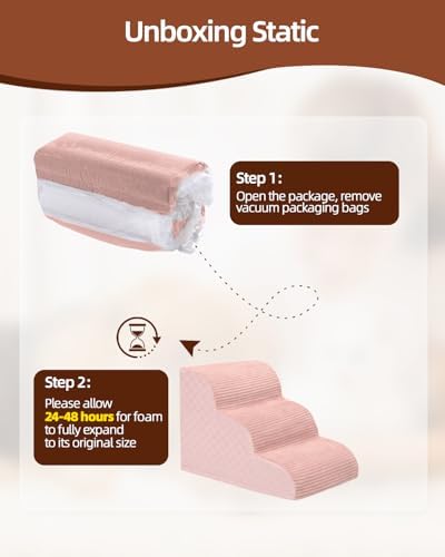 Dog Curved Stairs for High Beds 22" H, 5-Step Pet Stairs for Small Dogs with High Density Foam, Dog Slope Stairs with Durable Non-Slip Bottom Pink