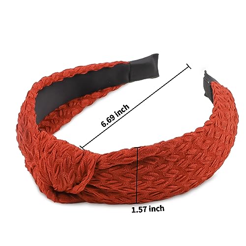 YISSION 4PCS Knotted Headbands for Women Girls Non Slip Wide Headband Fashion Head Bands Top Knot Headband for Women Black White Red Brown Headband Neutral Hairband Hair Accessories for Women