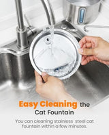 oneisall Stainless Steel Cat Water Fountain, 2L Water Fountains for Cats Indoor with Quiet Pump and 3 Replacement Filters, Pet Water Fountain Faucet Spout Design Cat Fountain Drinking Inside, PWF 001