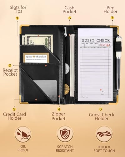 Slohif Server Book for Waitress Cute Serving Books with Zipper Pocket Accessories Leather Server Check Book Restaurant Waiter Server Booklet Ticket Book Holder Beauty
