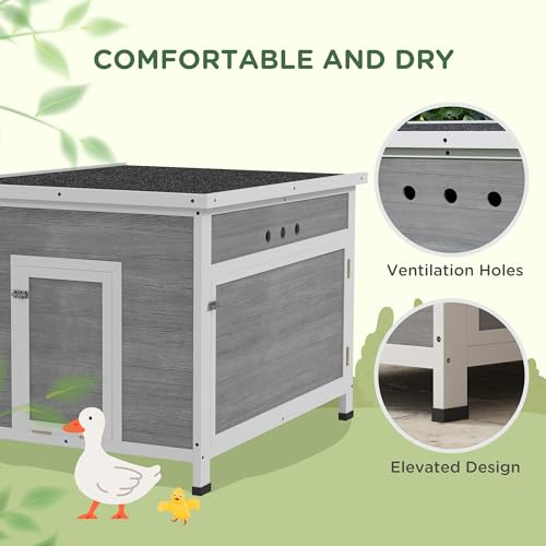 PawHut Duck Coop, Wooden Chicken House Rabbit Hutch with Openable Roof, Removable Floor, Double Doors, Ramp, Duck House for 3-6 Chickens, Geese, 30" x 38" x 30"