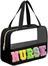 Chenille Letter Nurse Bag Gifts for Women - Clear, Waterproof Nylon Portable Toiletry Bag with Handle and Zipper, Nurse Accessories for Work