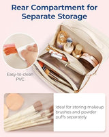 BAGSMART Travel Makeup Bag Large Capacity Cosmetic Bag, Wide-open Portable Make Up Bag Organizer for Women for Travel Essentials Travel-Size Toiletries Accessories Bottles, Brushes (Beige)
