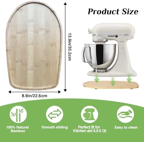 Bamboo Mixer Slider Mat for KitchenAid 4.5-5 Qt Tilt Head Stand Mixer, Kitchen Appliance Sliding Tray Mixer Mover Slider Board for Kitchen Aid 4.5-5 Qt Kitchen Countertop Storage Accessories