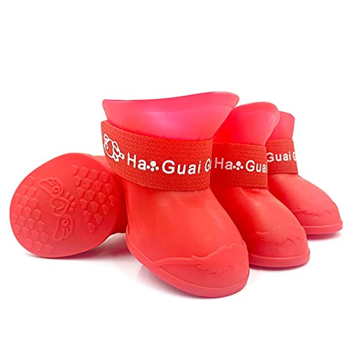 Dogs Candy Colors Anti-Slip Waterproof Rubber Rain Shoes Boots Paws Cover (Red,XXL)