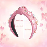 Valentine’s Day Headband for Women Girls Top Knot Jeweled Rhinestone Velvet Plush Hair Accessories Pink Red Heart Clothes Outfit