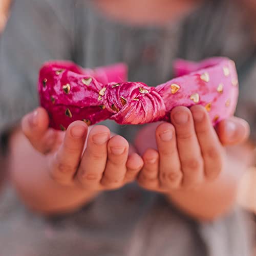 FROG SAC Pink Heart Headband for Girls, Studded Knotted Valentines Day Headbands for Kids, Cute Stud Knot Vday Head Bands, Little Girl Velvet Hair Accessories, Fashion Hair Bands for Children
