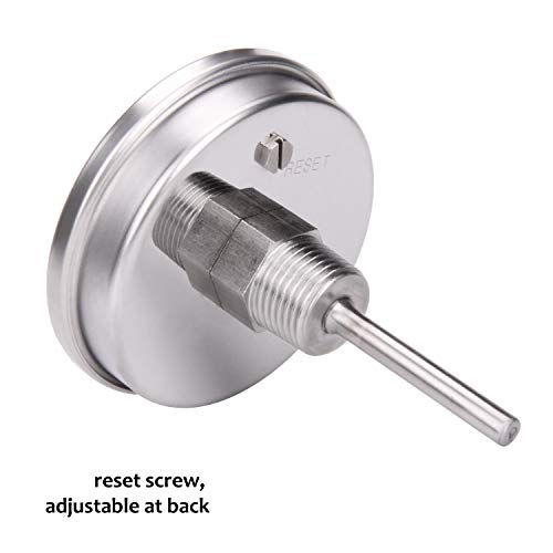 Measureman Fully Stainless Steel Bimetal Dial Thermometer, 3" Dial, 2-1/2" Stem, 50-550 deg F/10-260 deg C, -1% Accuracy, Adjustable, 1/2" NPT Back Mount