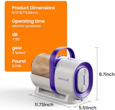 oneisall Dog Hair Vacuum & Dog Grooming Kit, Pet Grooming Vacuum with Pet Clipper Nail Grinder, 1.5L Dust Cup Dog Brush Vacuum with 7 Pet Grooming Tools for Shedding Pet Hair, Home Cleaning