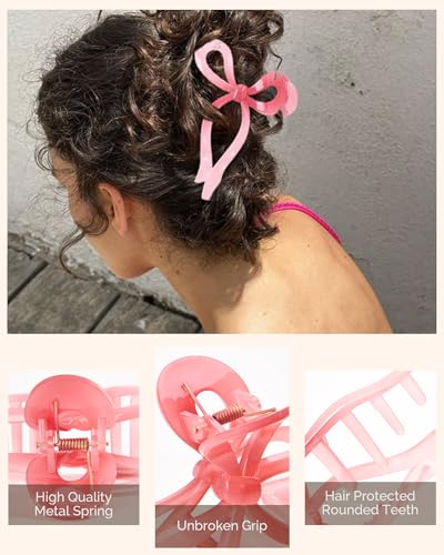 Yanibest Elegant Bow Hair Claw Clips Stylish Large Hair Clips for Thin andThick Hair | Holiday Gift for Teen Girls | Chic Hair Styling Accessories for Women (Beige/Pink)
