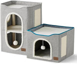 Bedsure 2-Level Cat House for Indoor Cats - Small Cat Towers with Scratch Pad and Hideaway Condo, Cat Cave Bed Furniture for Multi Pets and Large Cats, 18x14x23 inches, Grey