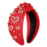 Valentine’s Day Heart Headbands for Women Valentine’s Day Accessories Jeweled Beaded Heart Knotted Headband Pink Red Rhinestone Wide Top Knot Headband Valentine Party Favors Gifts (Valentine's 2)