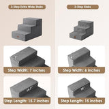 EHEYCIGA Dog Stairs for Small Dogs 16.5”H, 3-Step Extra Wide Dog Steps for Couch Sofa and Chair, Pet Steps for Small Dogs and Cats, Non-Slip Balanced Pet Ramp, Grey