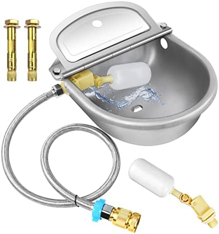 Automatic Animal Drinking Water Bowl with Float Valve, 304 Stainless Steel Kit Includes Bowl, Pipe, 2 Valves, Quick Connector Adapter and Countersunk Bolts. (Auto-Filling)