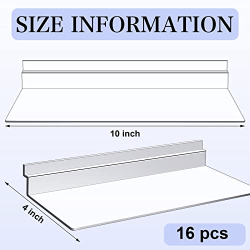 4 x 10 Inch Slatwall Shelves Hanging Slatwall Accessories Clear Slatwall Shelf Plastic Shelves for Wall, Home Shoe Stores Boutiques Supplies (Clear, 16 Pack)