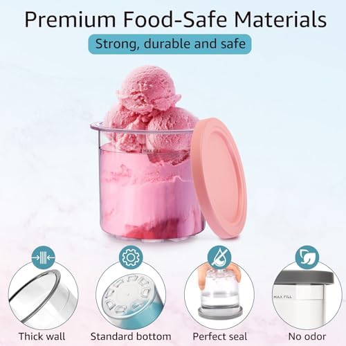 Ice Cream Containers for Ninja Creami Pints and Lids 16oz Pint Containers 4Pack Extra Replacement Pints for Ninja Creami NC301, NC300, CN301CO, CN305A Ice Cream Maker(Gray, Green, Pink, Blue)