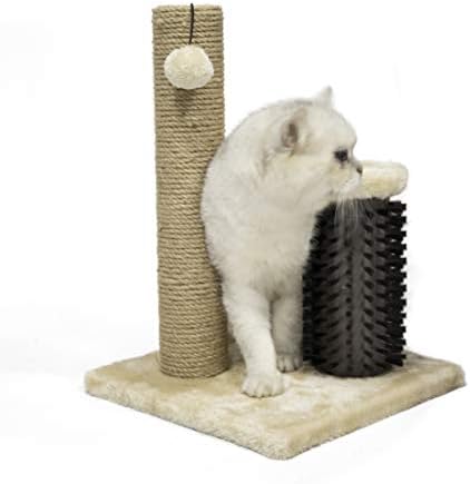Amazon Basics Cat Scratching Post with Brush for Indoor Cats, 12.2 x 12.2 x 16.54 inch for Kittens, Beige