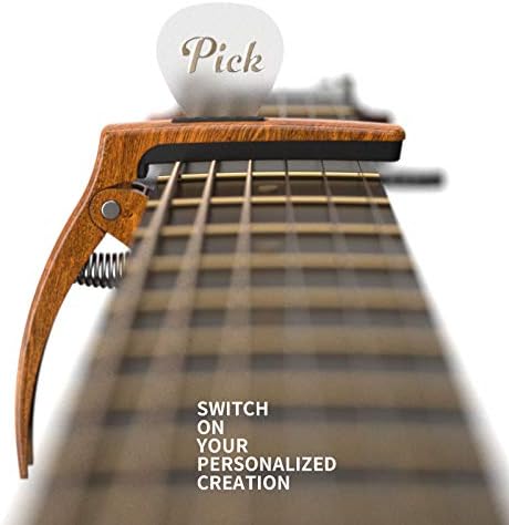 3in1 Guitar Capo for Acoustic and Electric Guitars,2 Pack(with Pick Holder and 6 Picks),Ukulele,Strings Accessories (Black&Wood)
