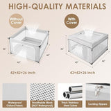 EHEYCIGA 42x42x26 Inches Puppy Playpen for Dogs & Cats Indoor or Outdoor - Foldable Dog Play Pen with Door, Dog Fence for Small Pets with Heavy-Duty Oxford & Steel Frame, with Cover