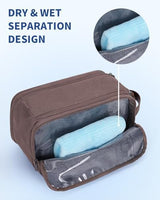 WANDF Toiletry Bag for Men Travel Toiletry Organizer Canvas and Leather Dopp Kit Water-Resistant Shaving Bag for Travel Accessories (Brown, Patent Pending)