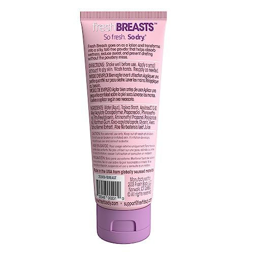 Fresh BREASTS Anti Chafing Deodorant Lotion to Powder, 3.4oz (2 Pack) - Anti Chafe Cream Whole Body Deodorant for Women, Inner Thighs & Areas that Sweat, No Talc, Aluminum and Fragrance