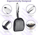 iPrimio Cat Litter Scoop Metal w/ Deep Shovel, Black - Non Stick Plated Aluminum Cat Litter Scooper with Holder - Litter Box Scooper - Metal Cat Litter Scoop - Patented Sifter w/ Holder - Solid Handle