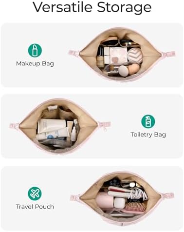 BAGSMART Makeup Bag Travel Makeup Bag, Cute Make Up Bag, Large Capacity Cosmetic Bags for Women, Wide-open Makeup Pouch Travel Essentials Toiletries Accessories Brushes (Lavender Purple)