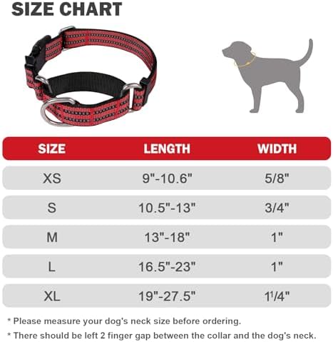 Hikiko Martingale Dog Collars Reflective Nylon Dog Collar with Quick Release Buckle Adjustable Training No Slip Dog Collar (X-Small, Red)