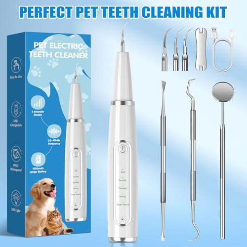 Dog Tartar Remover for Teeth, Dog Teeth Cleaning Kit with LED Light and 5 Modes, Teeth Cleaner for Dogs and Cats,White