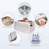 2 Pack Stainless Steel Cat Litter Box with Lid, 24" L x 16" W x 11.8" H, Extra Large Litter Box for Big Cats with High Sided, Anti-Urine Leakage, Easy Cleaning, Include Cat Mat and Scoop