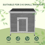 PawHut Duck Coop, Wooden Chicken House Rabbit Hutch with Openable Roof, Removable Floor, Double Doors, Ramp, Duck House for 3-6 Chickens, Geese, 30" x 38" x 30"