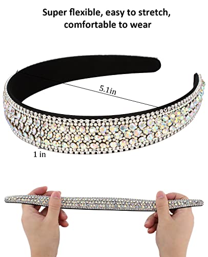 Wecoe Silver Rhinestone Headband for Women and Girls, Colorful Bling Sparkly Crystal Diamond Hair Band, Formal Hair Accessories for Holiday Birthday Gift