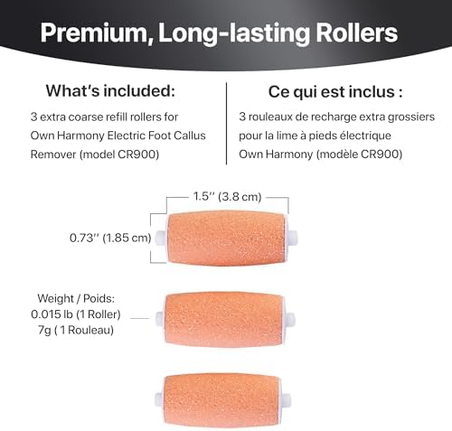 Own Harmony Extra Coarse 3 Refill Rollers Best Fit for Electric Callus Remover CR900 - Foot Care for Healthy Feet - Pedicure File Tools - Replacement 3 Pack Extra Coarse (Peach)
