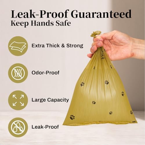 870 Counts Dog Poop Bags Rolls with Dispenser, Scented Poop Bags for Dogs Waste, Extra Thick& Leak Proof Dog Bags for Poop, Doggie Pet Waste Bags for Doggy Puppy Cat Poop 9" x 13" DarkKhaki