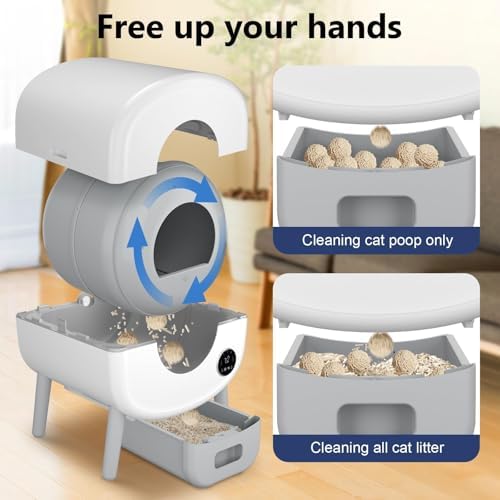 Cumrige Self Cleaning Litter Box, 95 L Automatic Cat Litter Box Self Cleaning for Multiple Cats, with Safety Protection, App Control,2 Roll Garbage Bags,White