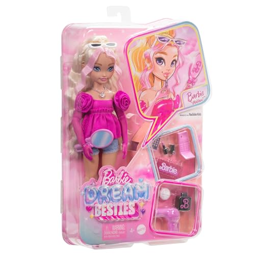 Barbie Dream Besties Doll & Accessories Playset, Malibu” Posable Fashion Doll with Wavy Blonde Hair, 11 Makeup & Hair Themed Pieces