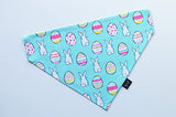 Easter over the collar dog bandana, handmade pastel color spring slip on pet bandana (Bunnies and Easter Eggs, Large)