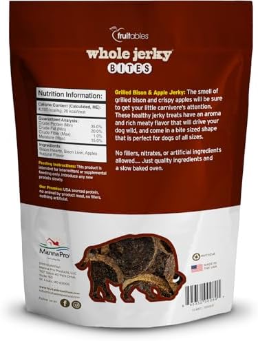 Fruitables Whole Jerky Dog Treats | Jerky Treats for Dogs | Gluten Free, Grain Free, Wheat Free | Made with Premium Meat and No Added Fillers | Grilled Bison and Apple | 5 Ounces