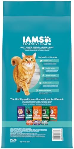 IAMS PROACTIVE HEALTH Adult Indoor Weight Control & Hairball Care Dry Cat Food with Chicken & Turkey Cat Kibble, 7 lb. Bag