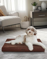 OhGeni 35 Inch Orthopedic Waterproof & Machine Washable Dog Bed for Large Pets, 20D Egg Crate Foam Stable Support, Non-Slip Bottom and Removable Cover, Tear-Resistant Invisible Durable Zipper(Brown)