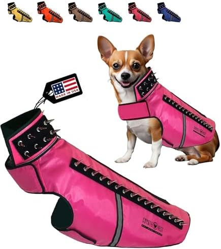 CoyoteVest SpikeVest Dog Harness Vest for Small Dogs, Reflective Dog Vest with Spikes to Shield Your pet from Coyotes, Raptor and Animal Attacks, Anti Hawk Vest, Made in USA (L-Pink)