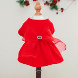 Red Corduroy Dog Dress Sweater for Small Dogs Girl Set Dog Winter Dress Puppy Clothes Christmas