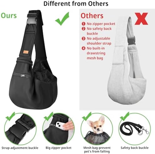 CUBY Dog and Cat Sling Carrier - Small Dog Carrier Sling with Adjust Strap & Zip Pocket, Hands Free Soft Dog Slings for Small Dogs Cats Puppy Pets Outdoor Travel Safety Purse Bag (Black)