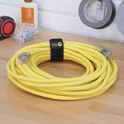 Selfie Straps by Wrap-It Storage, 12-inch (8-Pack), Black - Stretchy Hook and Loop Cord Organizer that Stays Attached to Cord for Electrical Cable Management and Organization
