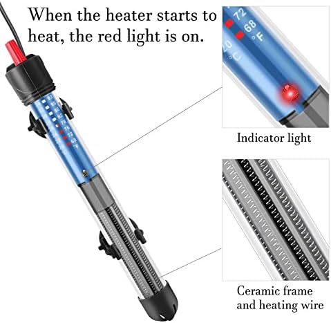 Hitop 25W/50W/100W/300W Adjustable Aquarium Heater, Submersible Glass Water Heater for 5 – 70 Gallon Fish Tank (100W)