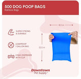 Downtown Pet Supply Poop Bags for Dogs with Dispenser, 500 Count - Leak-Proof Dog Waste Bags and Bone-Shaped Dog Poop Bags Holder for Leash - Rainbow of Colors, 12.5" x 8.5"