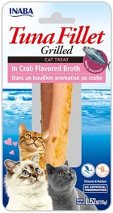 INABA Premium Hand-Cut Grilled Tuna Fillet Cat Treats/Topper with Vitamin E and Green Tea Extract, 0.52 Ounces Each, Pack of 6, Crab Broth