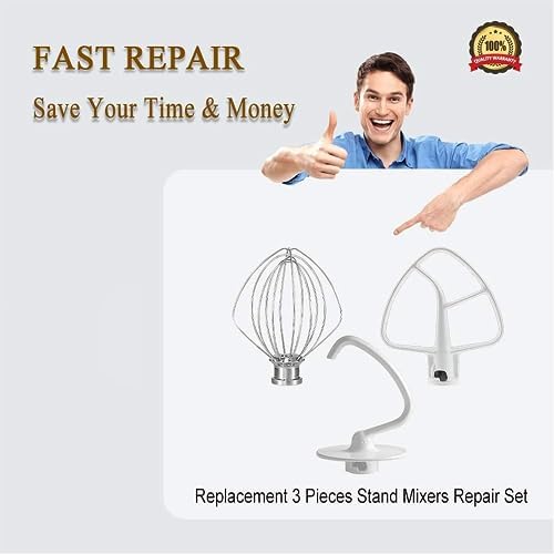 Attachments Accessories fit for Kitchenaid 4.5 QT Stand Mixer K45WW Wire Whip K45DH Dough Hook K45B Coated Flat Blade Paddle K45 K4SS K45SS KSM75 KSM90 KSM95 KSM100 KSM103 KSM110 KSM150PS prime&swift